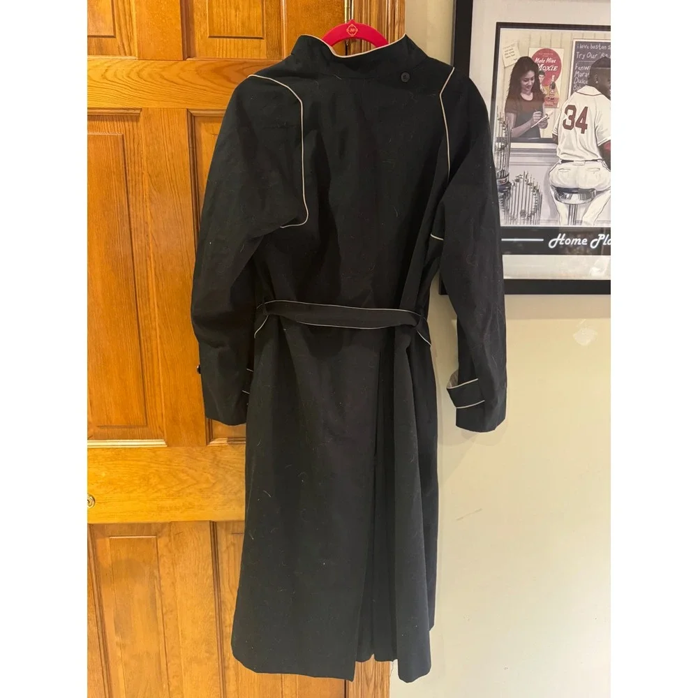 Foxland Belted Trench Coat Black Contrast Piping Long‎ Jacket Womens Lightweight